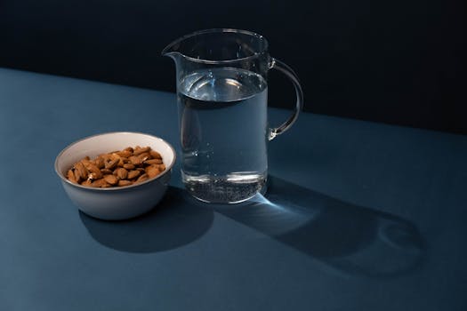 water and healthy snacks