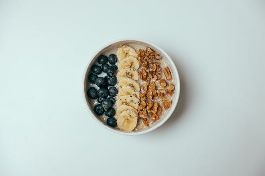 healthy breakfast with oatmeal and fruits