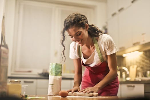 happy woman cooking