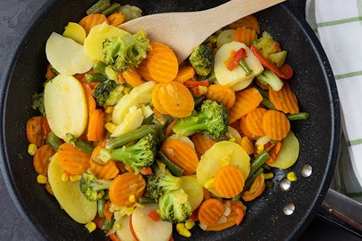 colorful vegetable stir-fry in a frying pan