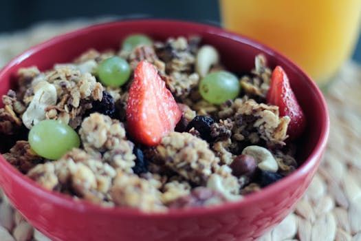 healthy breakfast spread with fruits and oatmeal