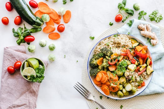 healthy vegan meal with beans and quinoa